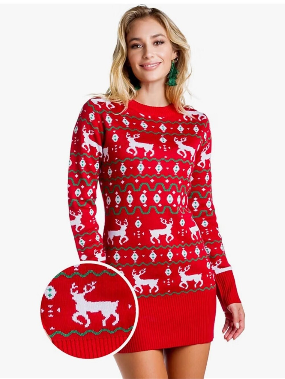 NWOT Tipsyelves Christmas Reindeer Fair Isle Sweater Tunic Dress